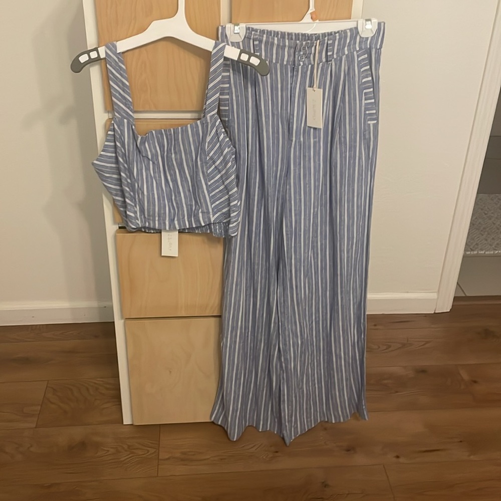Z Supply matching striped pants and top. Light blue and white, size small
